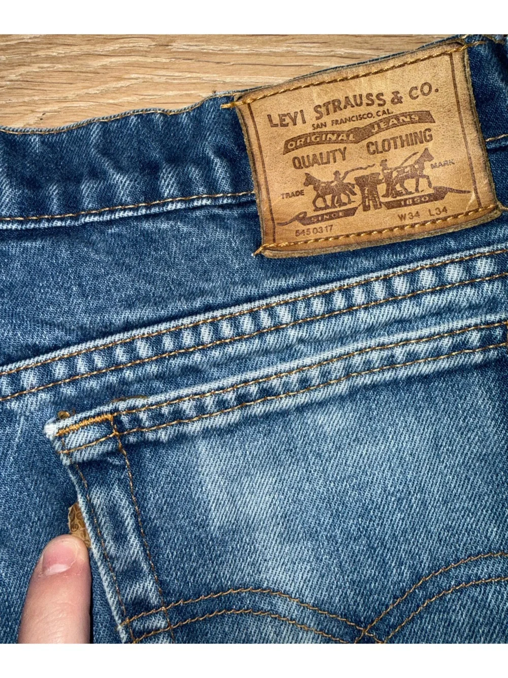 VTG Levi's 545 Brown Leather Tab Blue Jeans